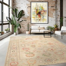 LoomBloom Multi Size Beige Hand Knotted Arts & Crafts Oushak Wool Area Rug