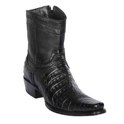 Los Altos BLACK CAIMAN CROCODILE Ankle Boot SQUARE Toe Side Zipper EE 76B8205