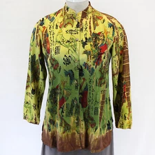 Citron Clothing Orientalist Geisha Mandarin Collar Crinkle Blouse XL