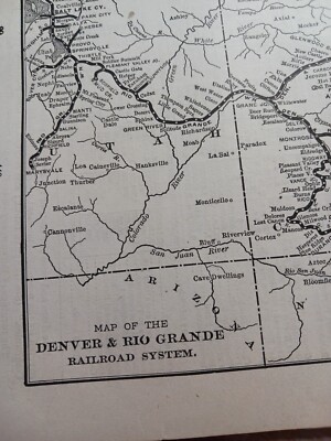 1902 Train Route Map DENVER & RIO GRANDE RAILROAD SYSTEM stations Towns Cities