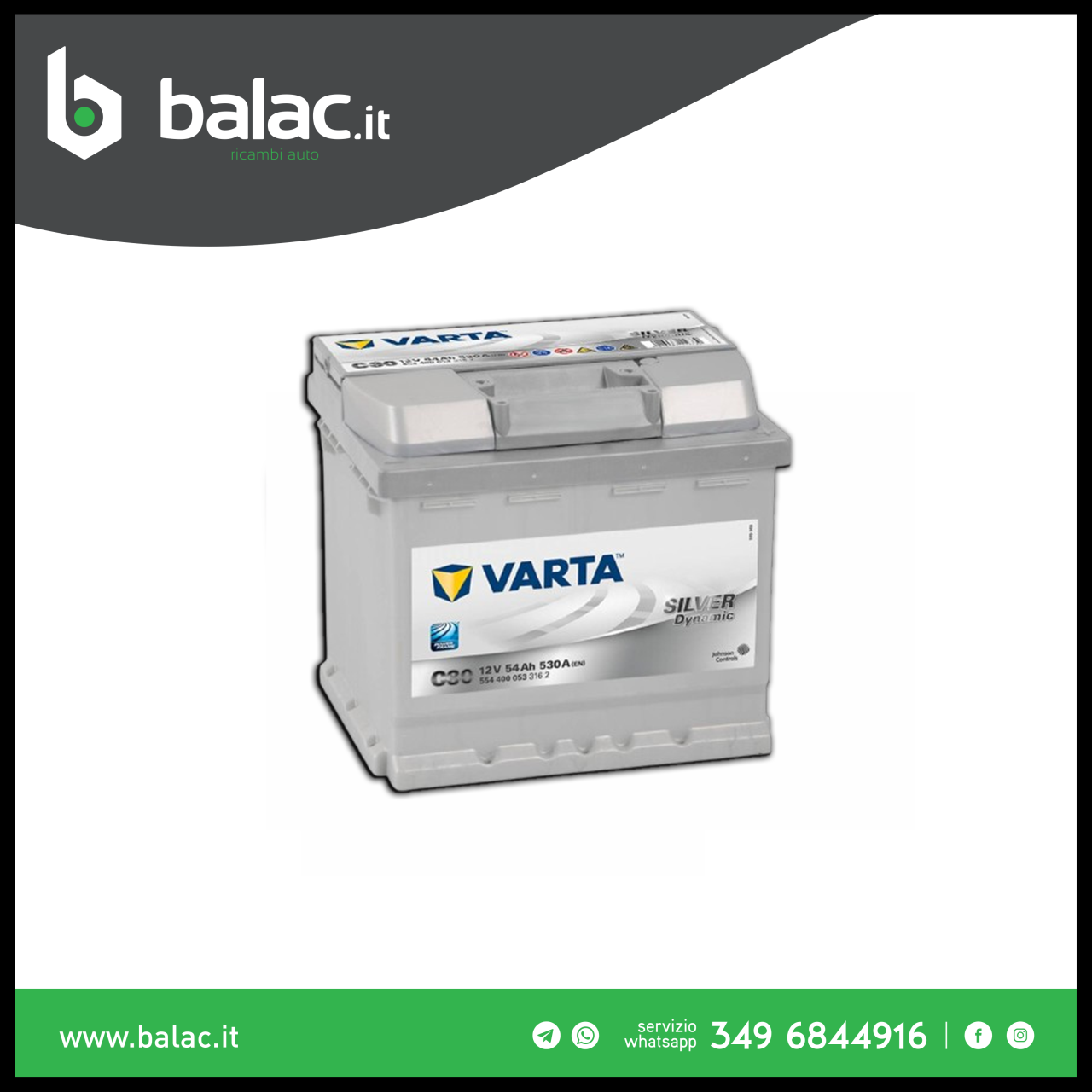 BATTERIA AUTO VARTA 54Ah 530A 12V – SILVER DYNAMIC C30 (DX)