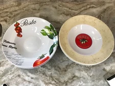 Wide Rim Large Pasta Bowls Olives Or Pasta Set Of 2. Porcelain 10.5 Inch. New