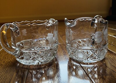**McKee Innovation Cut Sugar Bowl and Creamer Clear Pressed Glass Vintage