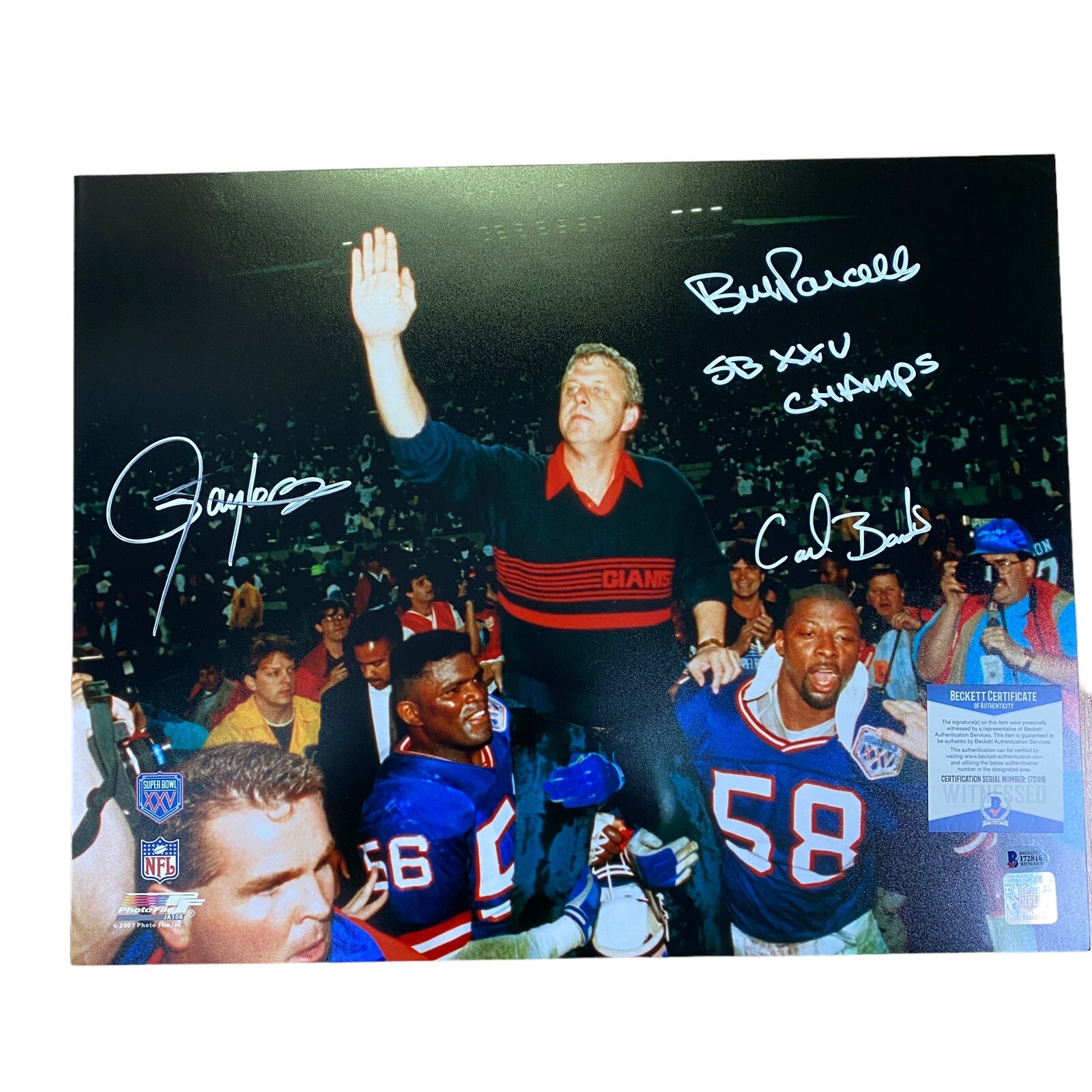 Jim Brown Autographed Signed New York Giants Lawrence Taylor Bill Parcells Carl Banks 16x20 Photo SB XXV Champs BAS 