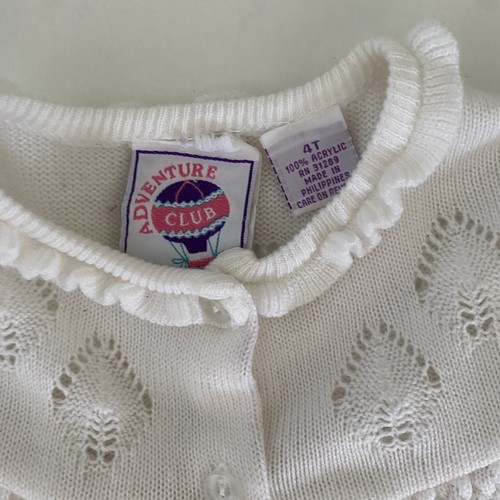 VTG White Crochet 4T Toddler Girl Cardigan Sweater Cover Spring Summer Y2K EUC - Picture 5 of 9