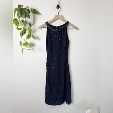 Lauren Ralph Lauren Evening Lace Sequin Dress Navy Beaded Sleeveless Sheath 2