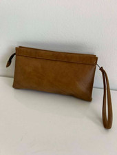 Vintage Coach Chunky Case Tan Light Brown Leather Wallet Cosmetic Zip Pouch Logo