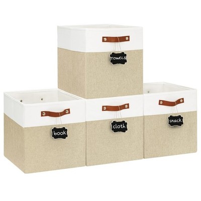 13x13 Storage Cubes 4-Pack, Large Foldable Fabric Cube Storage Bin with Reinf...