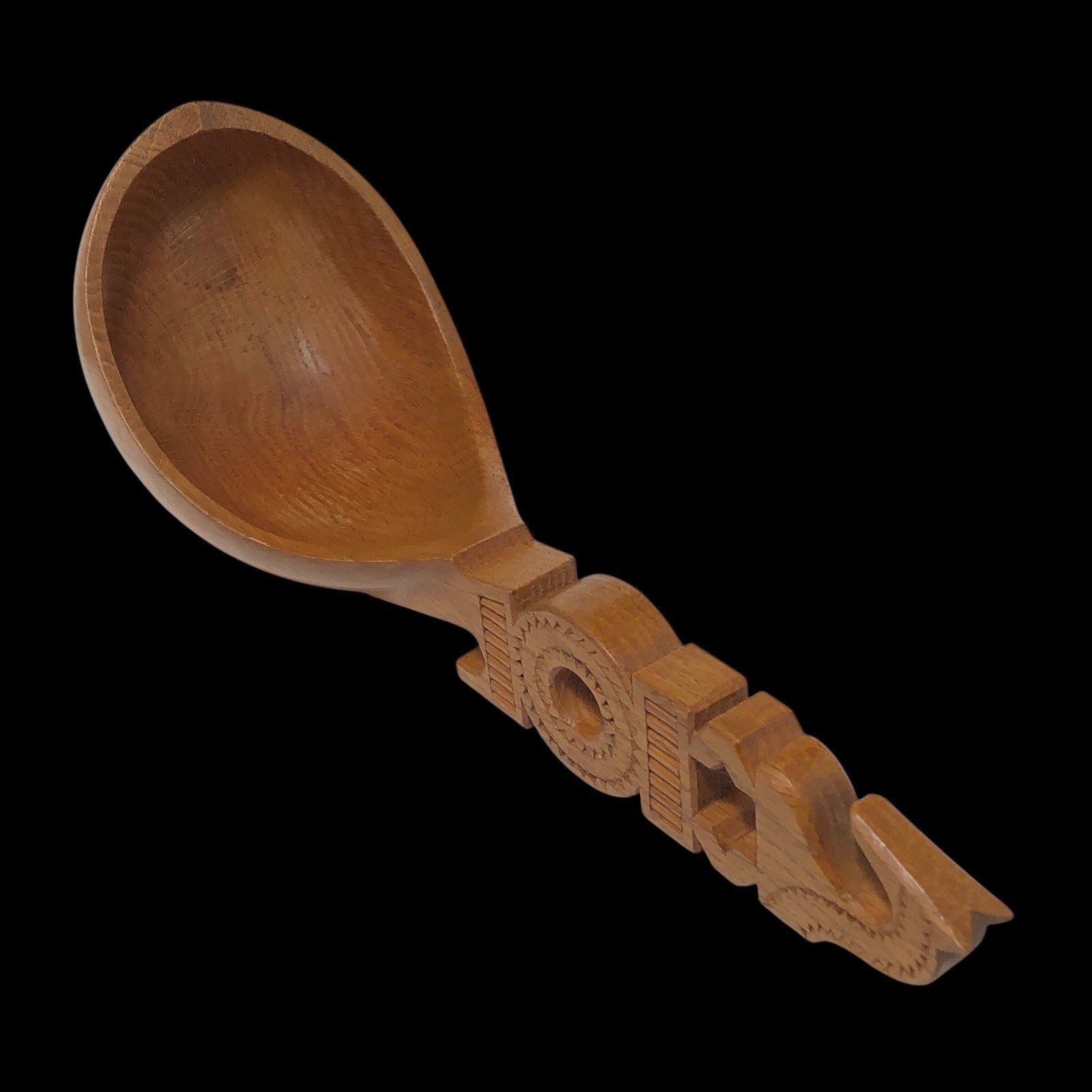 Vintage Volga Russian Hand Carved Oak Wood Folk Art Horse Sauna Viking Ladle Ex