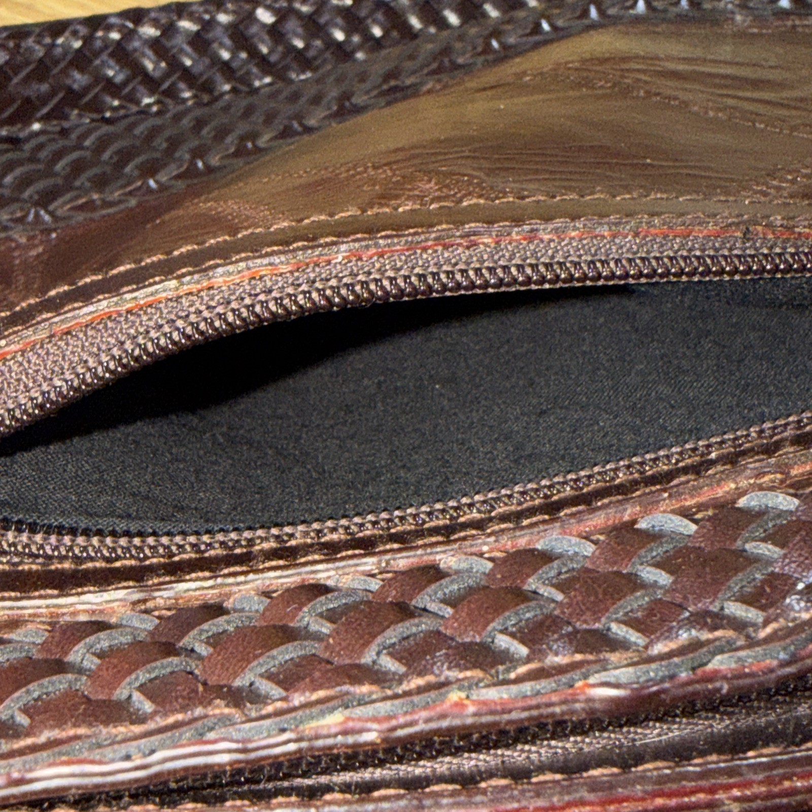 Leather Weave Patchwork Dark Brown Handbag Purse … - image 8