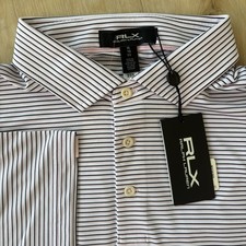 RLX Ralph Lauren Polo Shirt Mens XL Pink Black Striped Golf Performance NEW $110
