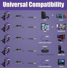 BENGOO Gaming Headset w Mic – PS5, PS4, Xbox, PC, LED, Noise‑Canceling 5