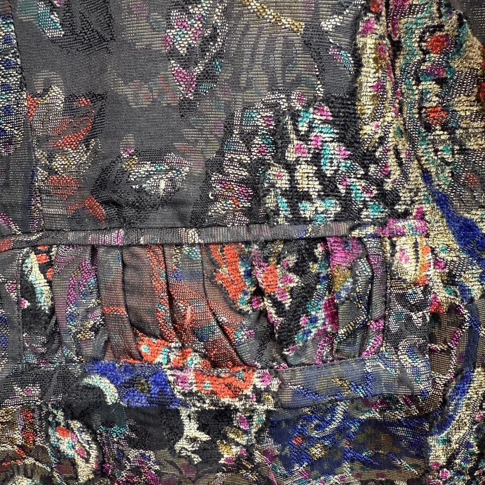 Abrigo Analogía Mujer Brocado Jacquard Negro Metálico Floral Tapiz Chaqueta 1X Foto 4 de 4