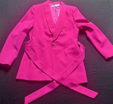 Zara Women  s Pink Belted Lined Blazer Jacket Button Closure Solid Size L