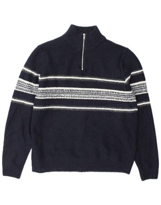 Marks & Spencer Mens Zip Neck Jumper Sweater Large Navy Blue Striped DE09