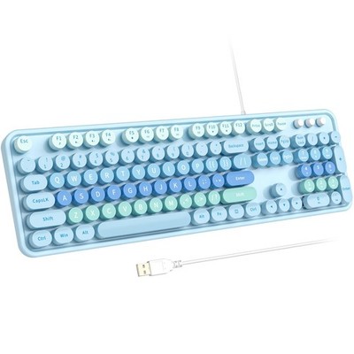Large Print Keyboard USB Wired Retro Keycaps Numeric Keypad Blue Colorful
