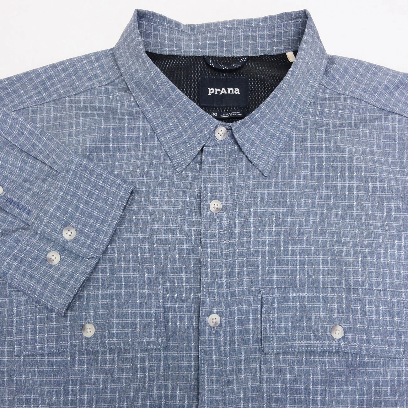Prana Vented Hiking Shirt Mens XL Blue Check Button Up Camp Fishing Hunting
