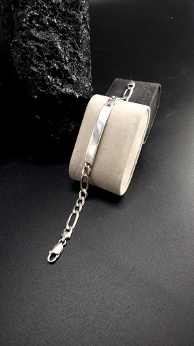 Vintage Mens Sterling Silver Identity bracelet Figaro link 8in 18g - 第 1/10 張圖片