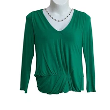 Studio M Knit Top Womens Size XL Green Long Sleeve V-Neck