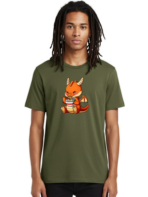 Dragon-Eating-Ramen-2 Mens Graphic Tee, 100% Cotton, Casual Summer Wear