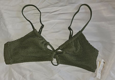 Aerie American Eagle Swim Crinkle Lace Up Scoop Bikini Top SMALL Shimmer Green