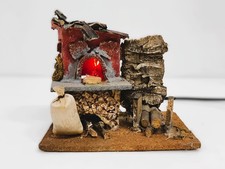Forno luce rossa scenografia artigianale vintage presepe legno e cartone