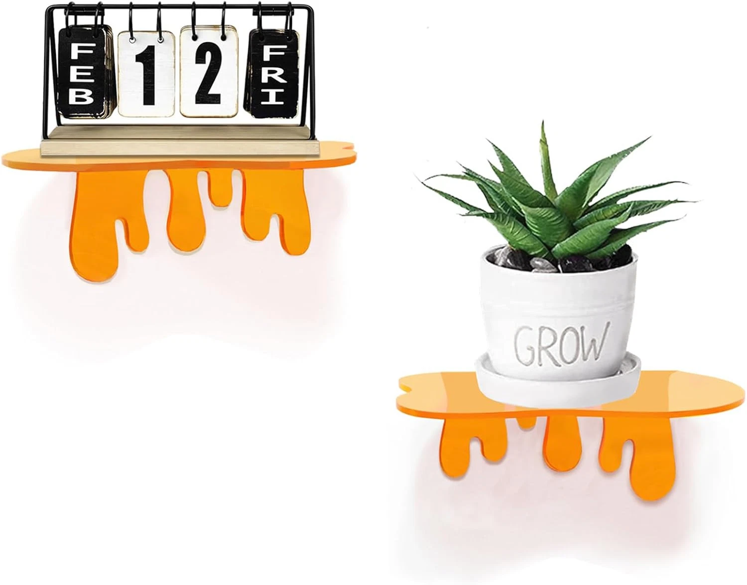 2-Pack Acrylic Small Wall Shelves - 7 Inch Floating Shelf for Wall, Orange