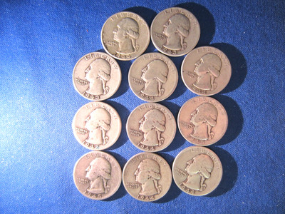 11- 90 % 1942 1943 1944 1945   SILVER WASHINGTON JUNK QUARTERS 1.95 TROY OZ