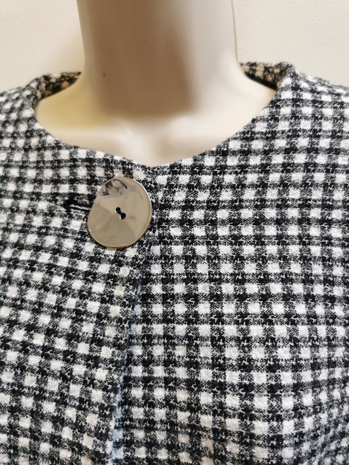 ZARA WOMEN'S TEXTURED HOUNDSTOOTH BLAZER Jacket WHITE/BLACK SIZE L thumbnail 3