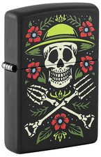 Zippo 47152,  Garden For Life-Skull Design, Black Matte Finish Lighter, NEW