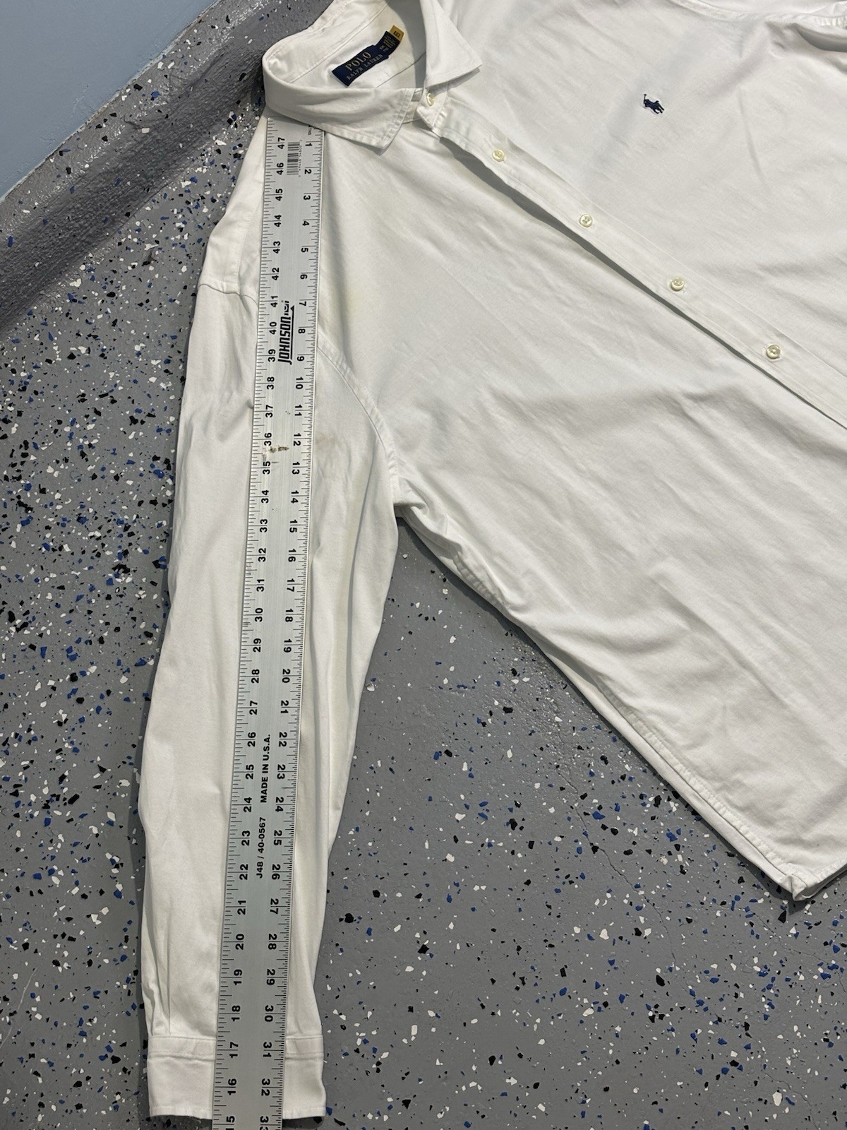 Polo Ralph Lauren camicia uomo 2XL bianca tinta unita bottoni logo pony