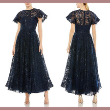 NWT Mac Duggal 16 50665 Embroidered High Neck Cap A Line Gown Navy Blue S821
