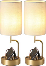 Table Lamp with 3 USB Charging Ports, Modern Desk Lamp with AC Outlet Pack of 2 