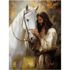 Jesus and Horse Diamond Art Kit for Adults 5D Full Drill Gem Wall Decor Set