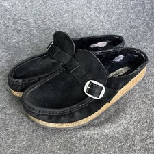 Birkenstock Suede Buckley Clogs Womens 7 - 7.5 EU 38 NARROW Black Mules ISSUES