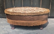 Vintage Retro Draylon Brown Tapestry Tassels Poufee Footstool Mid Century 70s