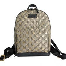 Gucci GG Supreme Bee Backpack Beige Tan Brown Gold Black