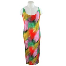 NEW PrettyLittleThing Multicolor Paint Print Pleated Cowl Sheath Maxi Dress 18