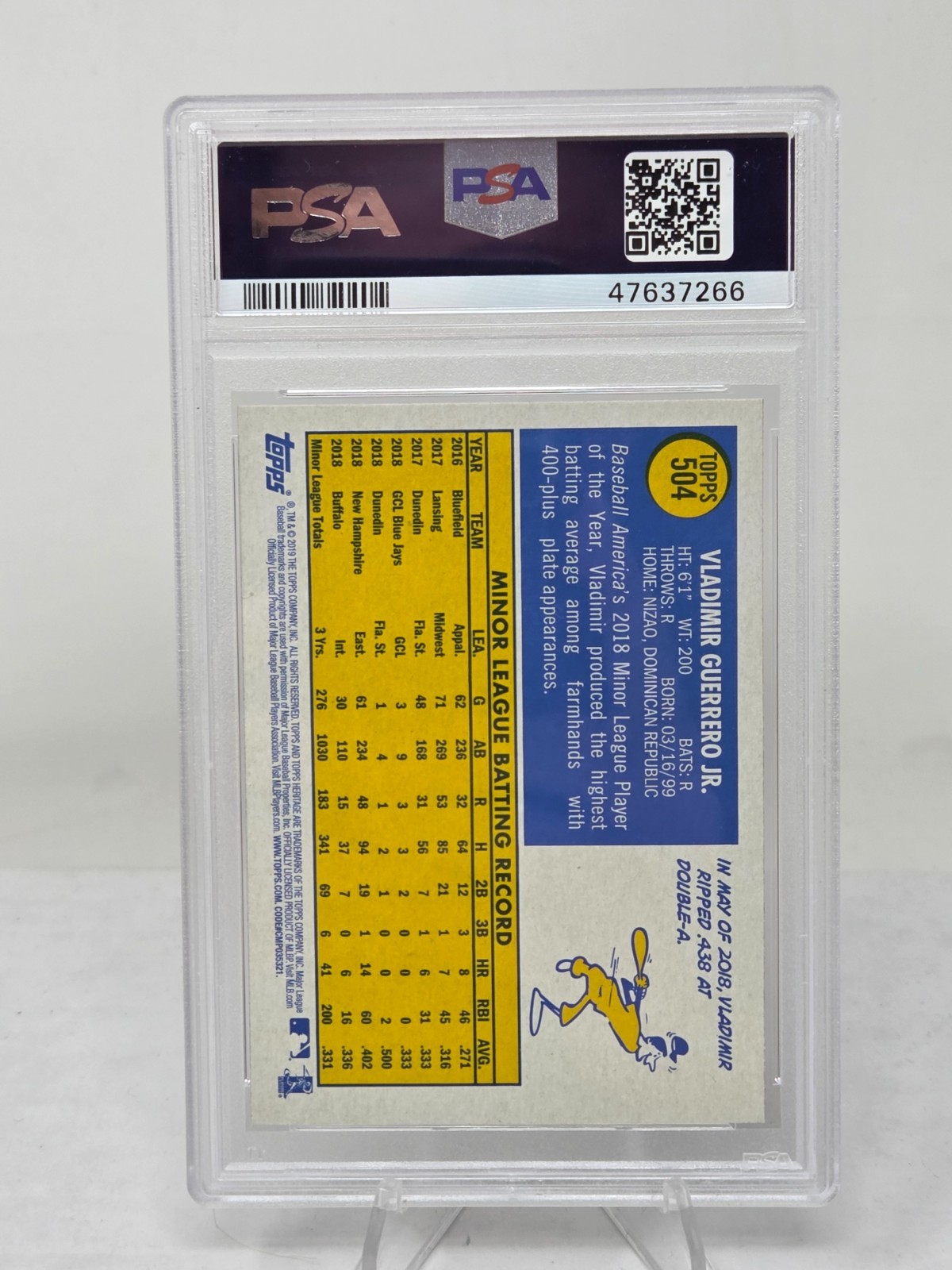 2019 Topps Heritage VLADIMIR GUERRERO JR RC CARD PSA 10 GEM MINT view 2