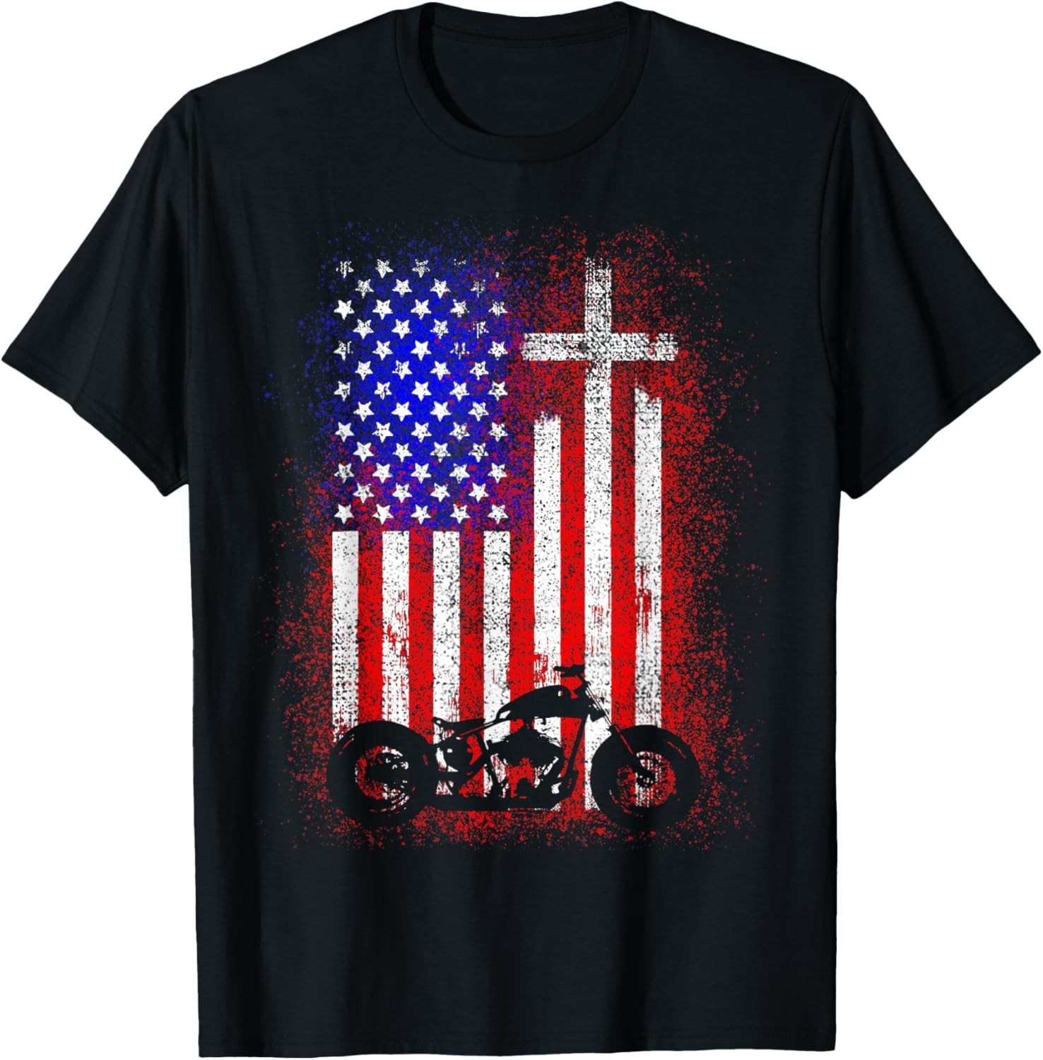Vintage Motorcycle USA Flag Christian Faith Biker Tee