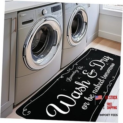 EYECY Laundry Room Rug Runner 20''x49'' Non Slip TPR-Backed Rug 20x49 in Black