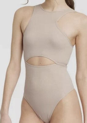 Women's Colsie Cut Out Bodysuit Beige medium new with tags