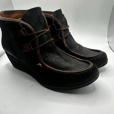 Eric Michael Suede Ankle Boots Size 39 Black Shoes Wedge Tie Up Shoelaces