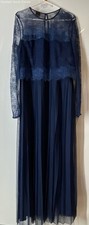 Pinko Womens Navy Blue Floral Lace Long Sleeve Crew Neck Maxi Dress Size 10