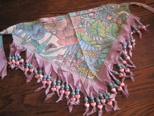 VTG Bandanna RN 15582 Jungle Floral Rainforest Made USA SCARF/NECKLACE W/BEADS