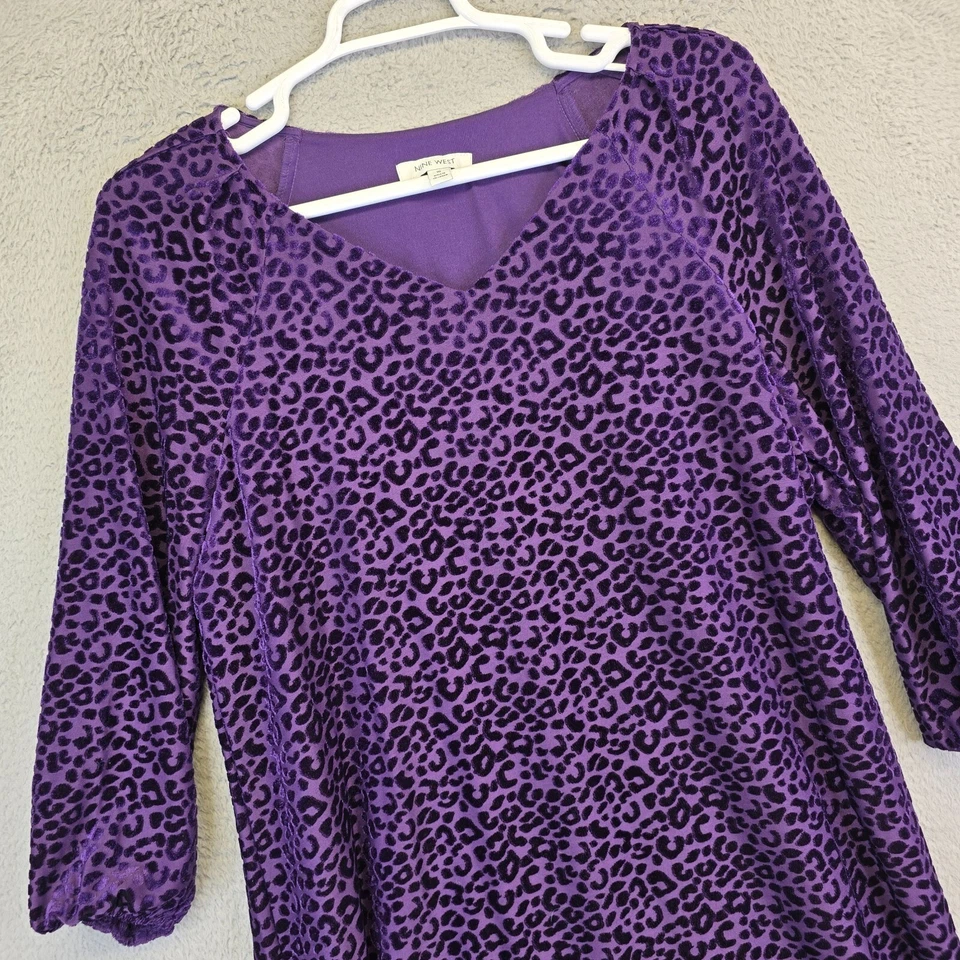 Nine West Dress Women 16 Purple Animal Print Velvet Burnout Whimsigoth Tunic Y2K - Image 2 of 4