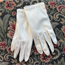 Vintage 1950s White Cotton Dress Gloves Pearl Detail Formal Church Mid Century