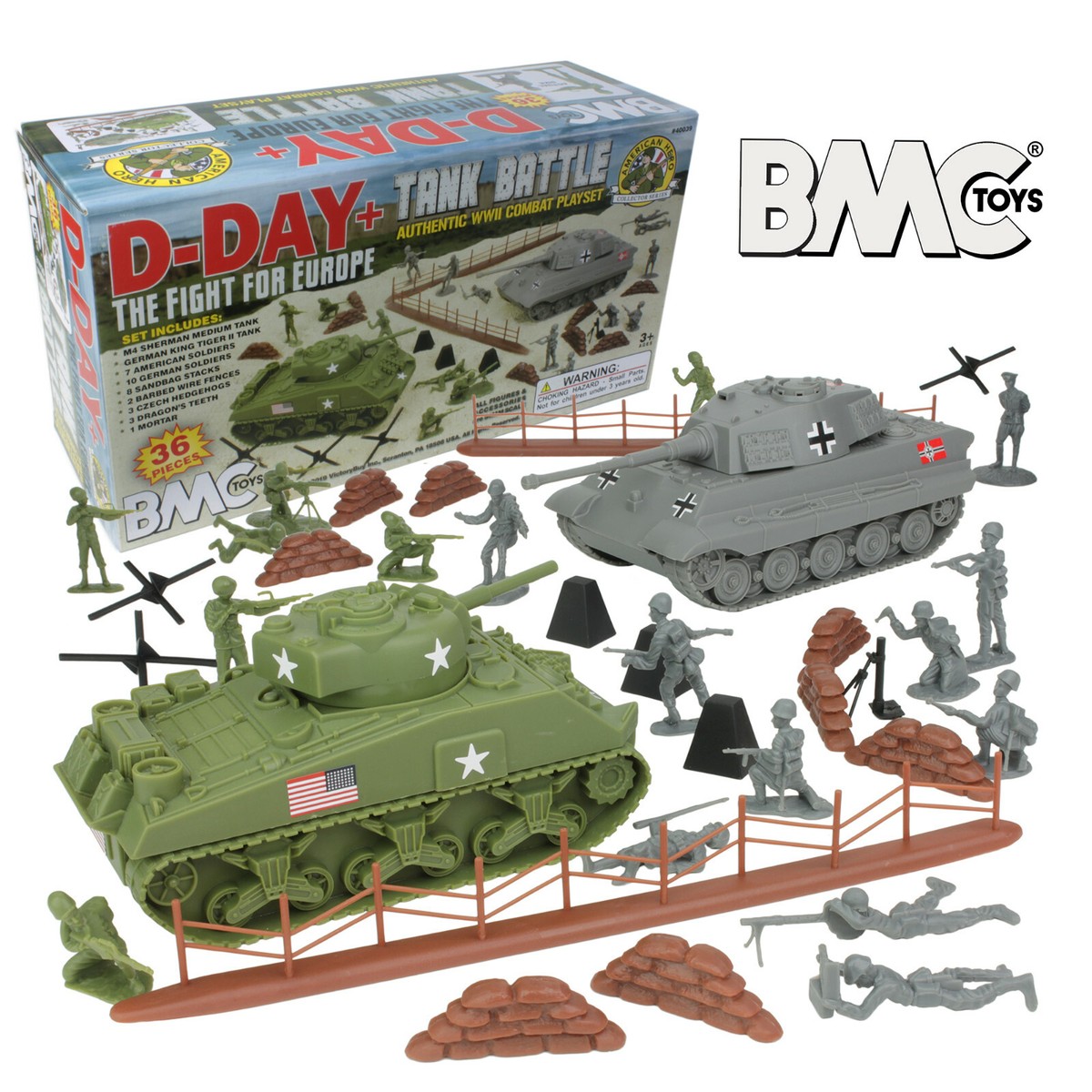 BMC WW2 D-DAY Plastic Army Men TANK BATTLE 36pc Soldier Figure 1