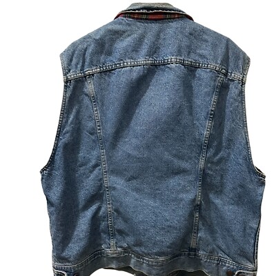 Vintage 90's LEE Denim Vest XL Flannel Lining Red Plaid