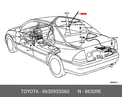 Genuine OE pole sub-assy, roof antenna, 8630953060 for TOYOTA 